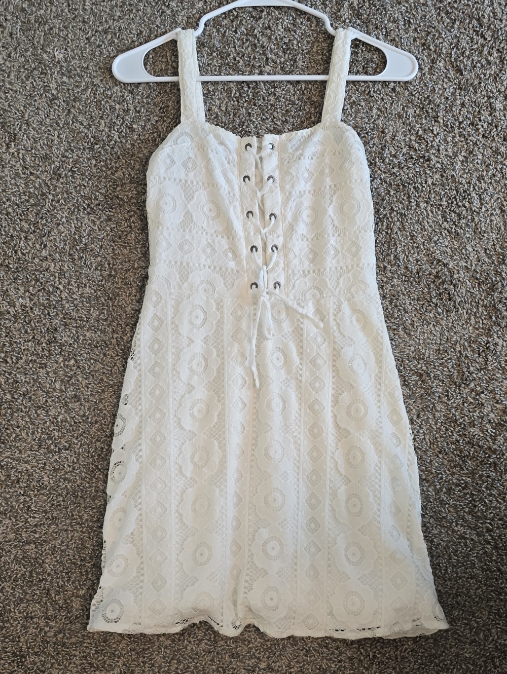 Aeropostale White Lace Mini Dress with Front Lace-Up